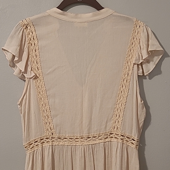 POL Cream Button-Dow Crochet Lace Flutter Sleeves Tunic Boho Blouse Top Wmns M - Picture 8 of 16